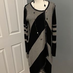 Asymmetrical Knit Sweater/Jacket - Black and Gray with Stitching